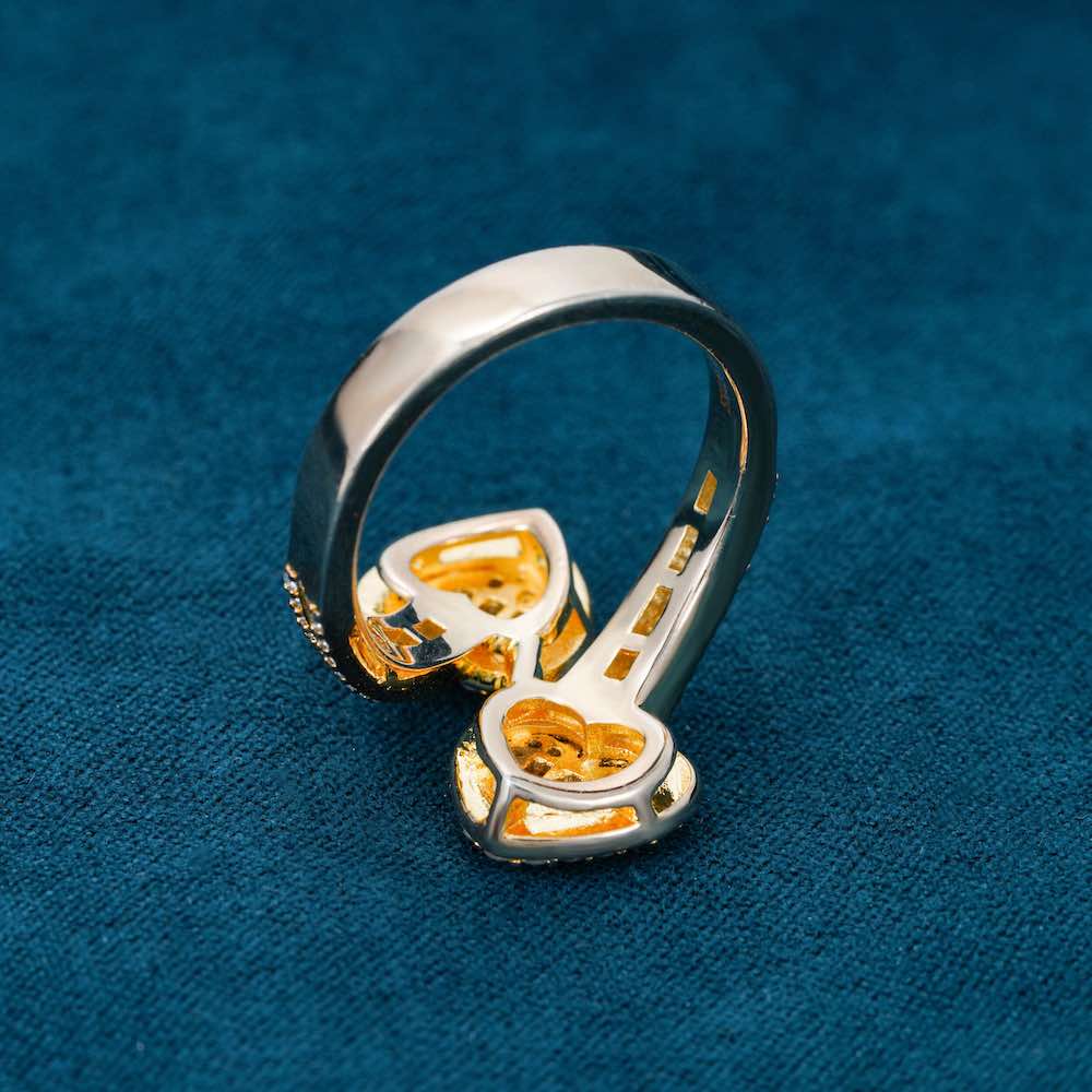moissanite double heart ring yellow gold back