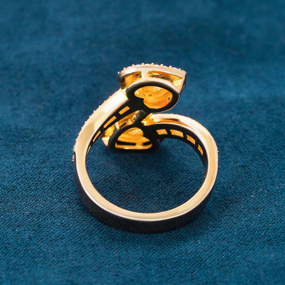 moissanite double heart ring yellow gold backside