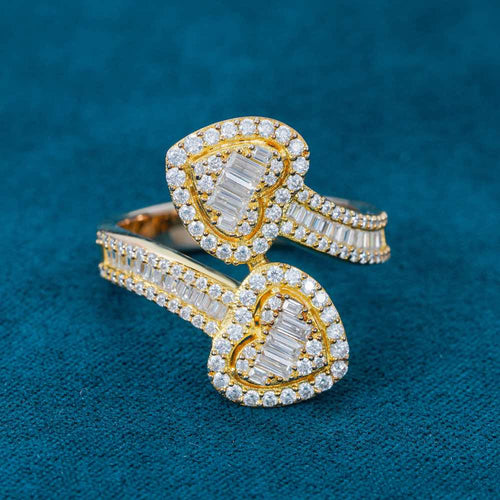 moissanite double heart ring yellow gold