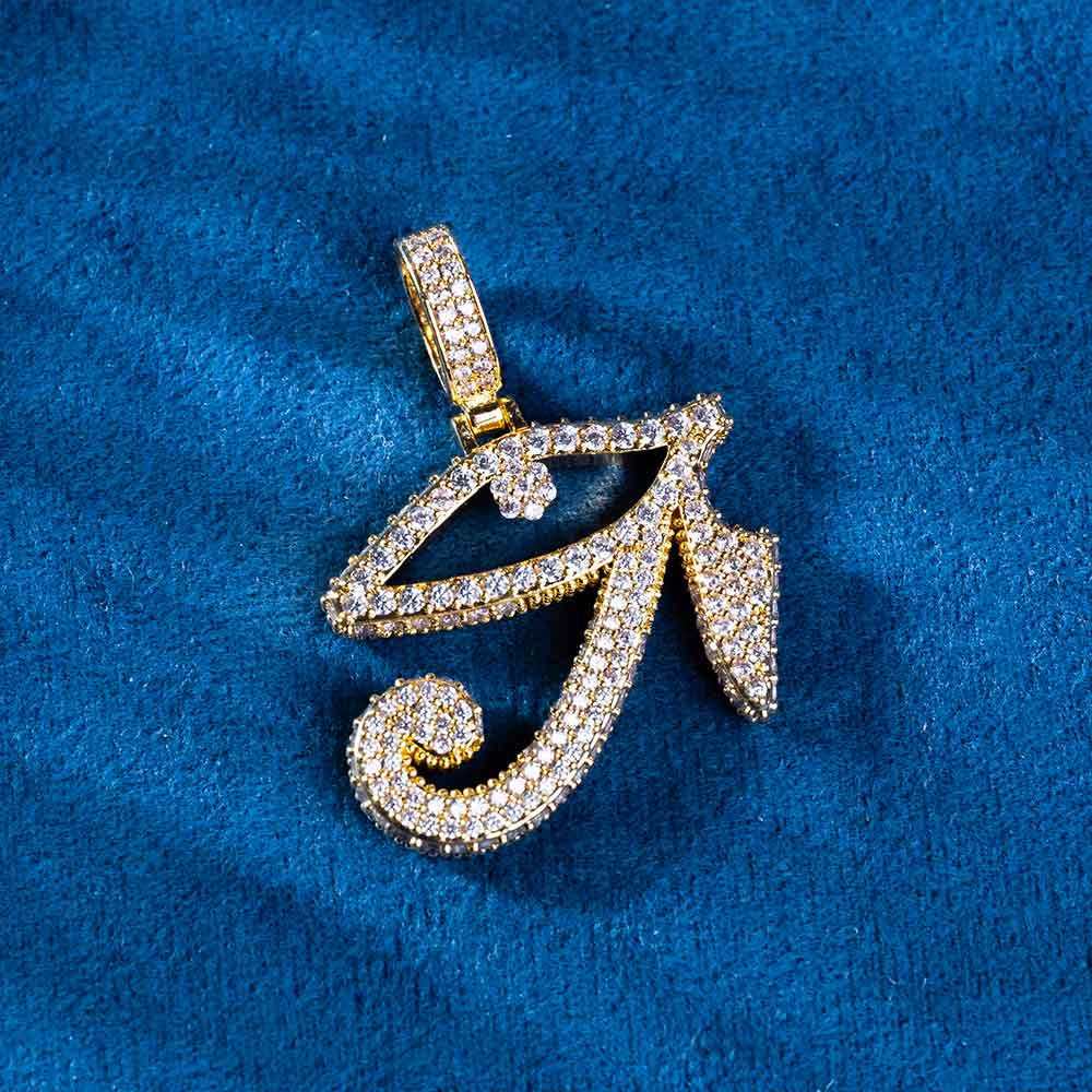 moissanite eye of horus pendant yellow gold