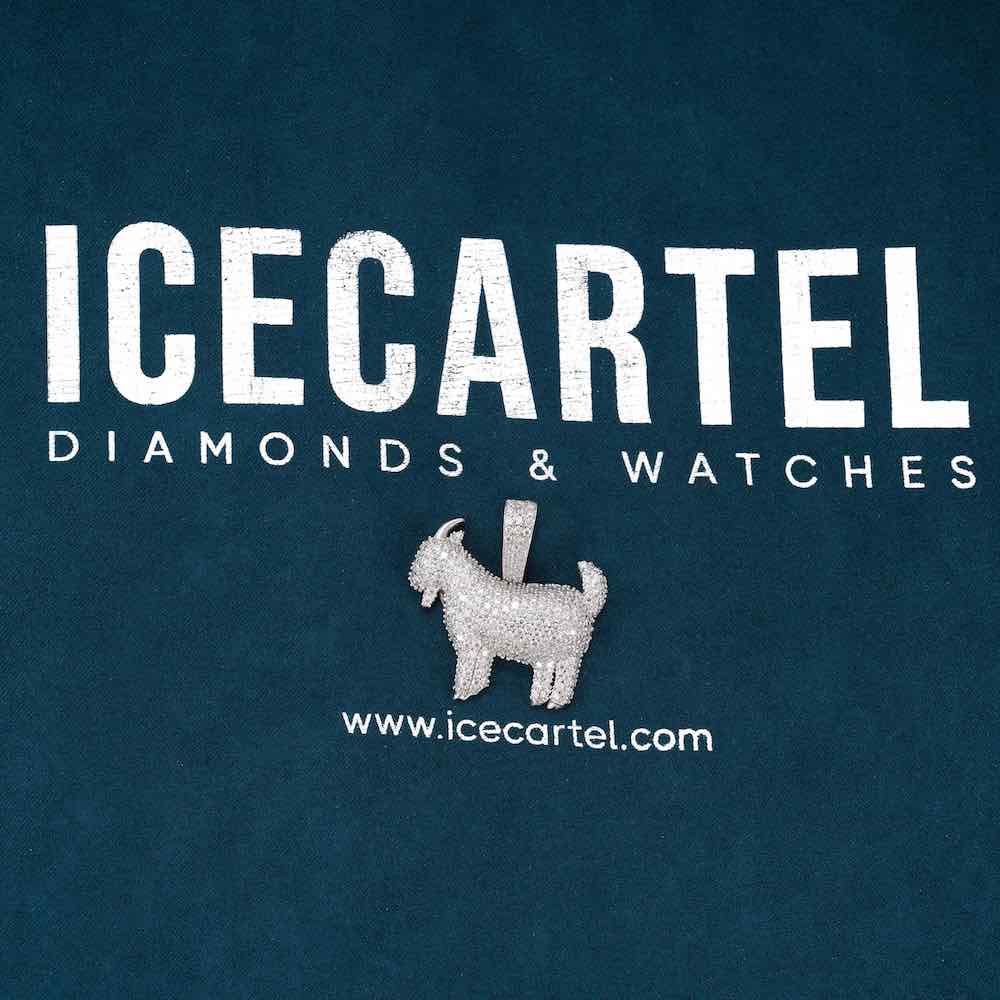 moissanite goat pendant 14k gold icecartel front