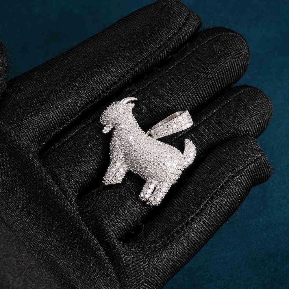 moissanite goat pendant 14k gold icecartel hand