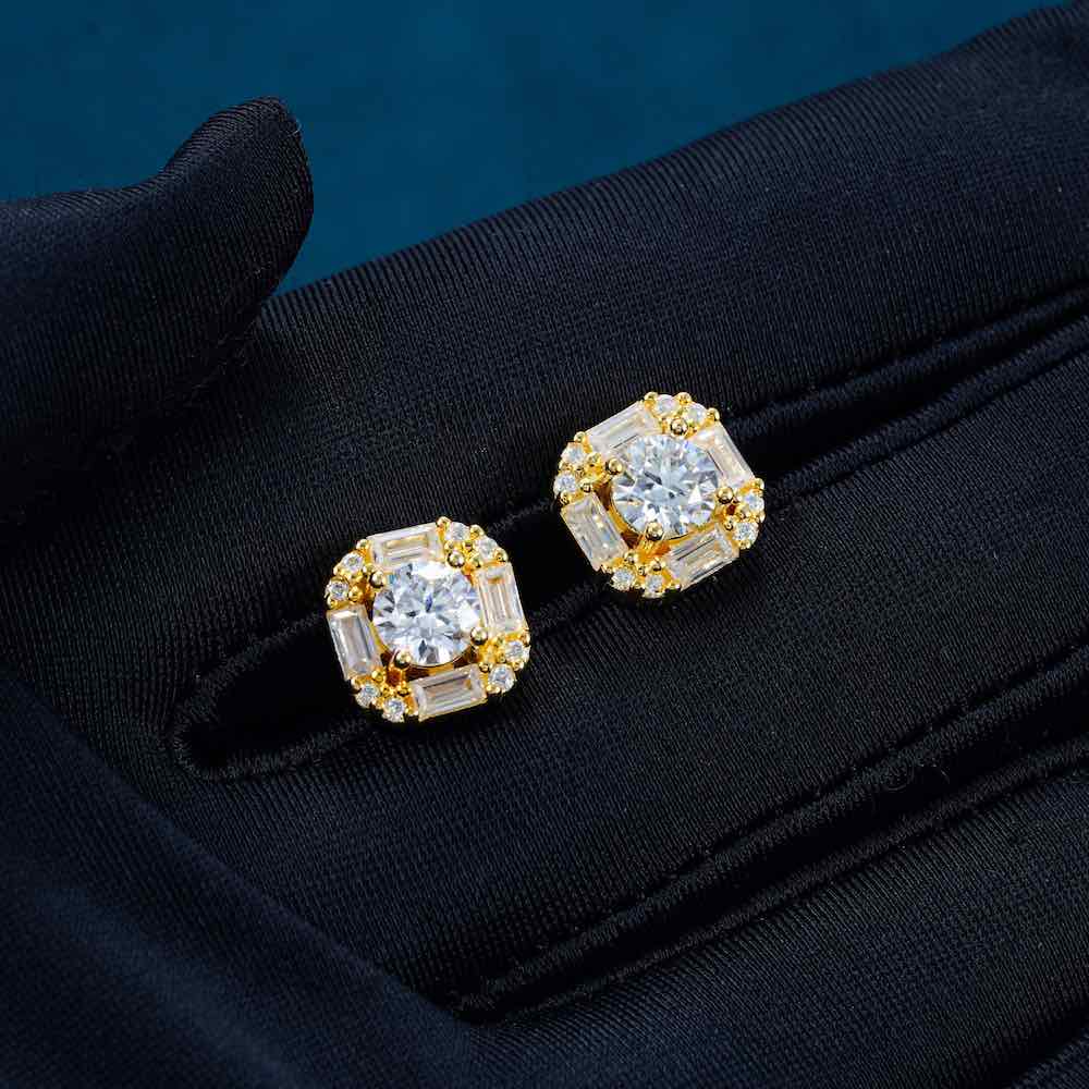 moissanite halo baguette earrings hand