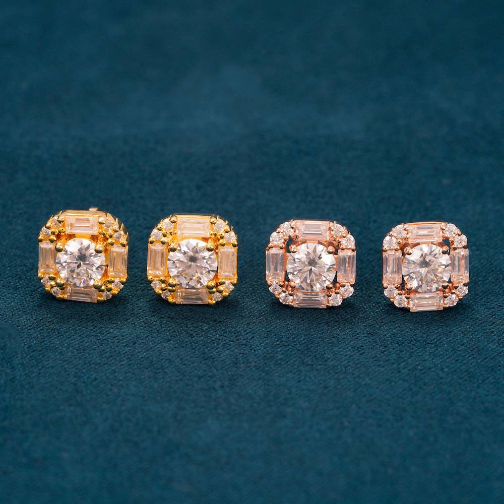 moissanite halo baguette earrings