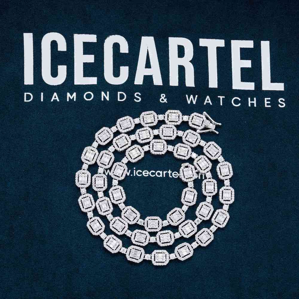Moissanite Halo Baguette tennis chain