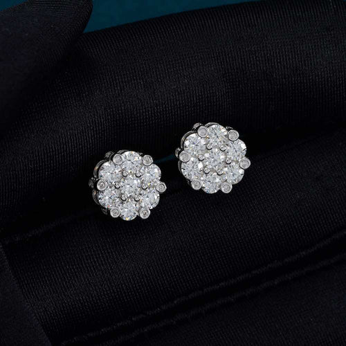 moissanite halo cluster bezel set earrings hand