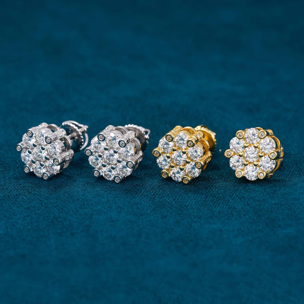 moissanite halo cluster bezel set earrings side