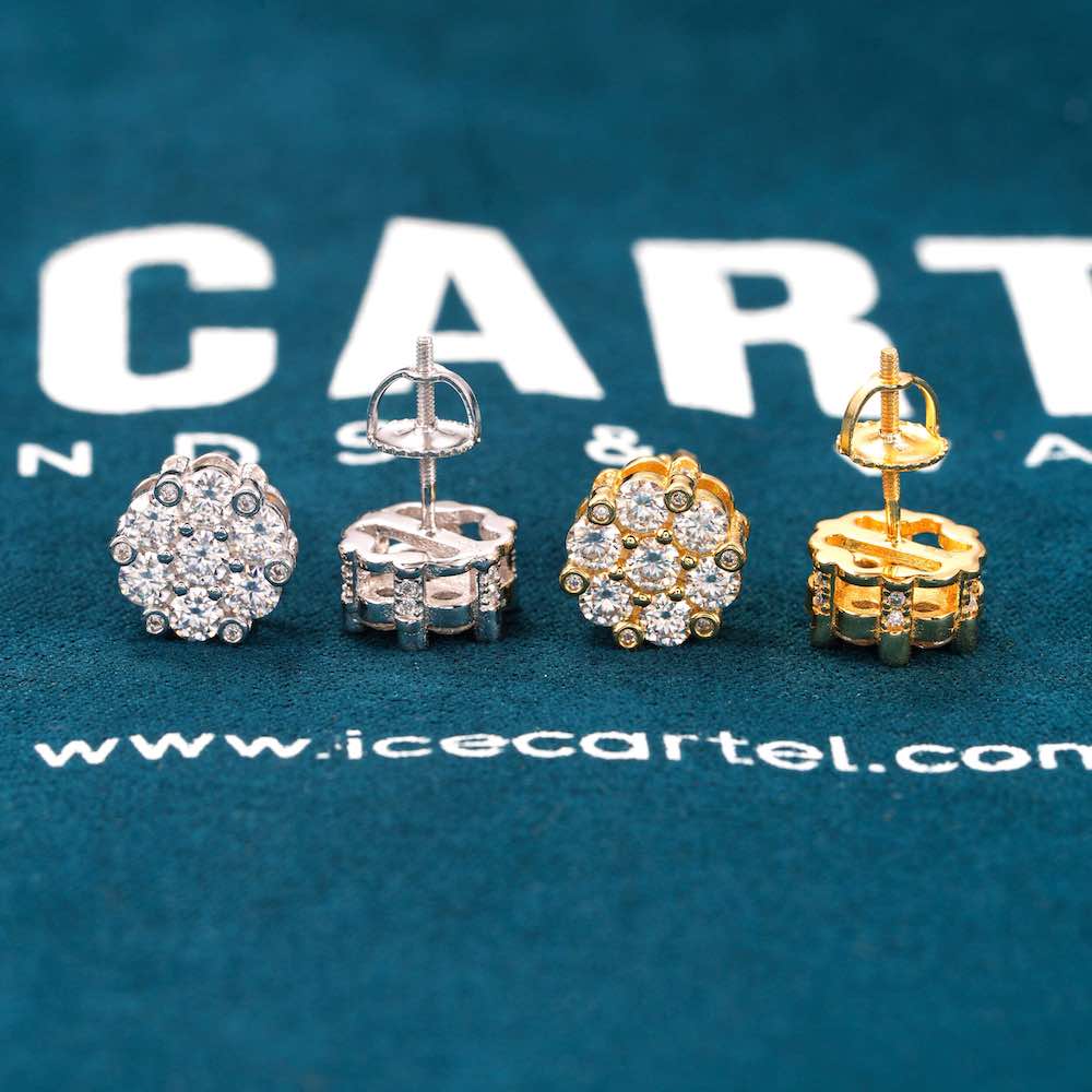 moissanite halo cluster bezel set earrings velvet side