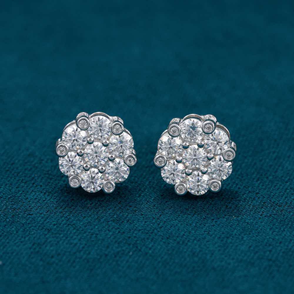 moissanite halo cluster bezel set earrings