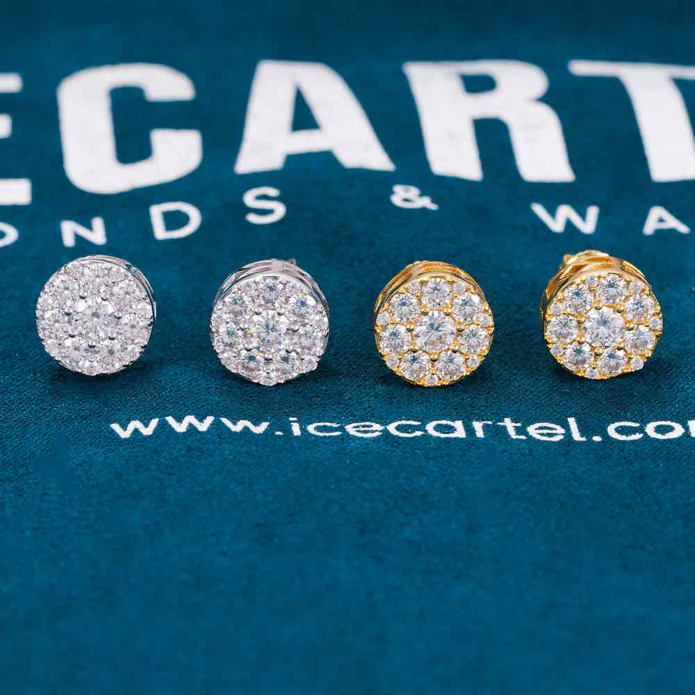 moissanite halo cluster earrings 14k gold velvet