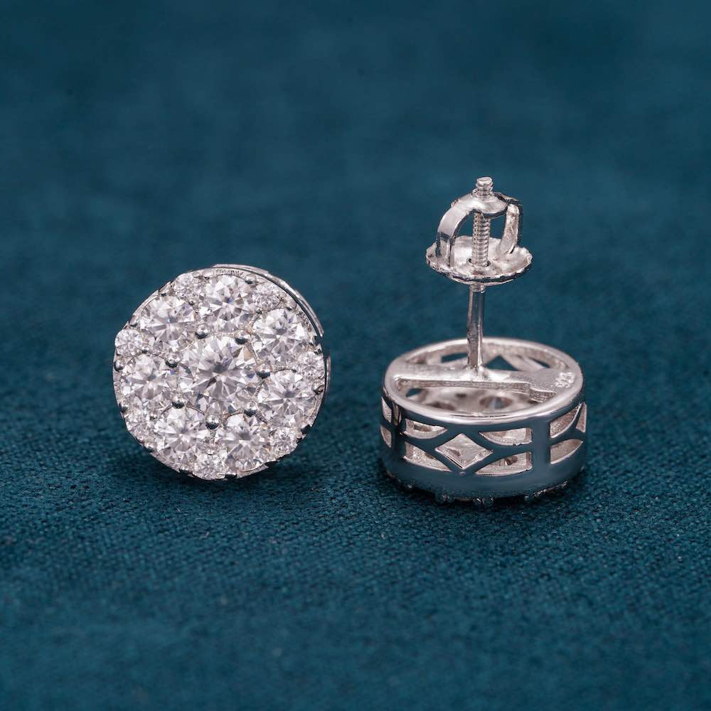moissanite halo cluster earrings 14k gold side