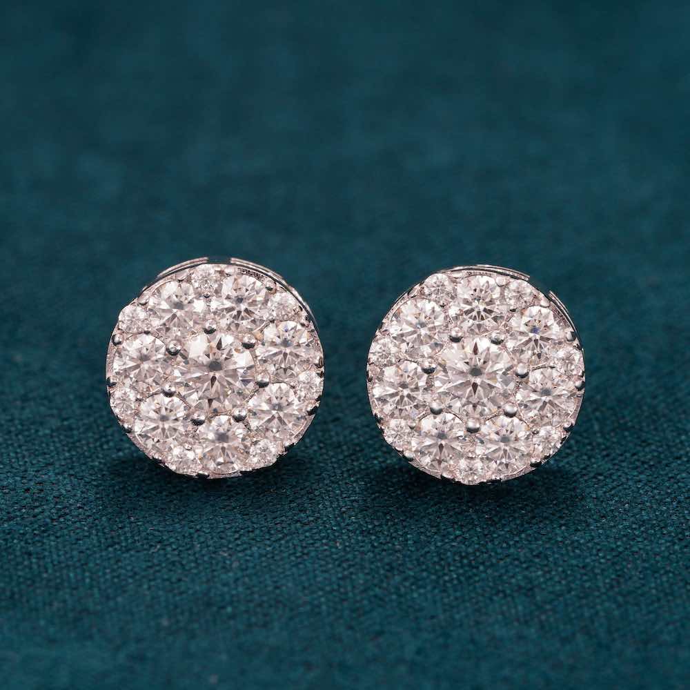 moissanite halo cluster earrings 14k gold white