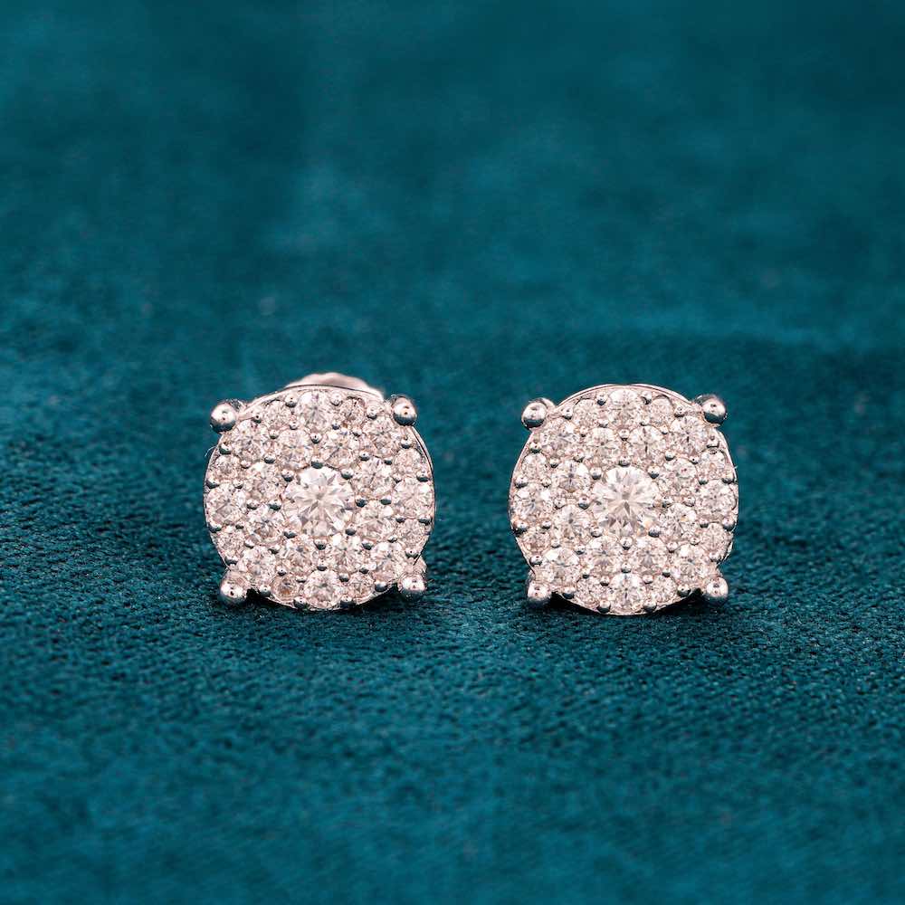 Moissanite halo round studs earrings white gold