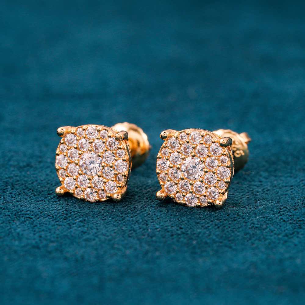 Moissanite halo round studs earrings white gold side