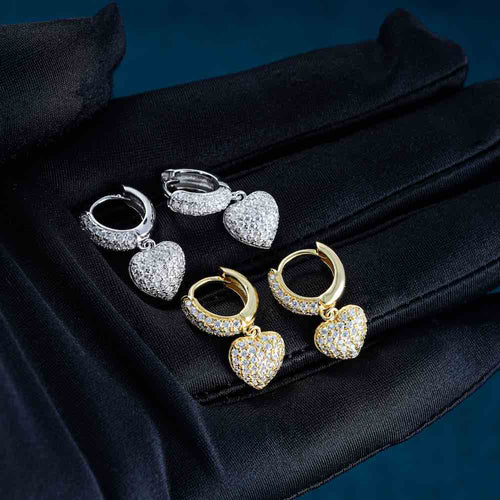 moissanite heart shaped drop earrings 14k gold hand