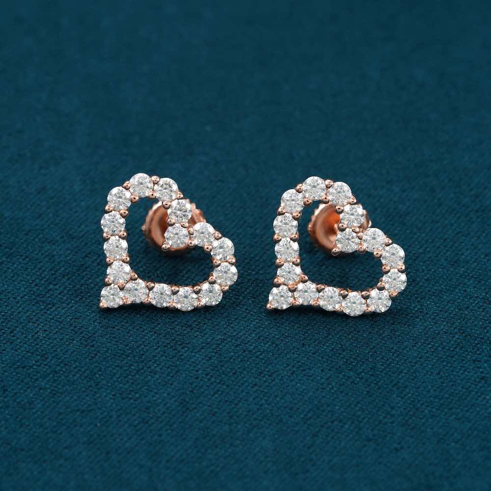 Moissanite hollow heart earrings rose gold