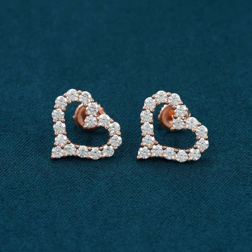 Moissanite hollow heart earrings rose gold