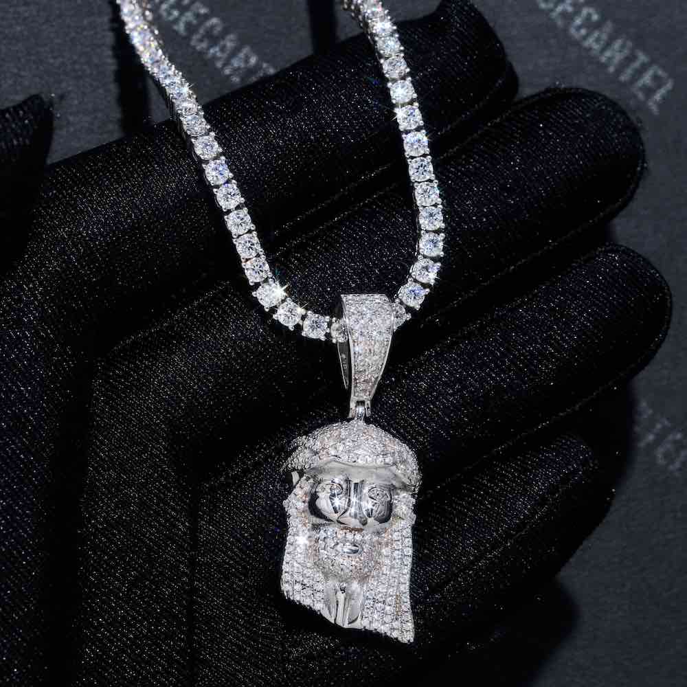 Moissanite Mini Jesus Chain Solid Back hand