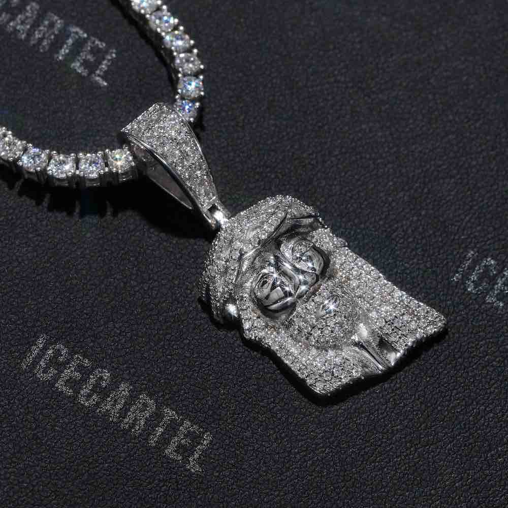 Moissanite Mini Jesus Chain Solid Back sideways