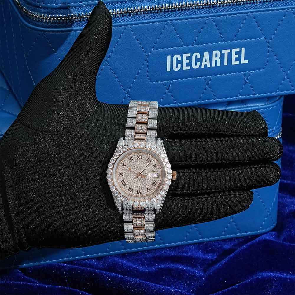 moissanite presidential watch rose gold 4