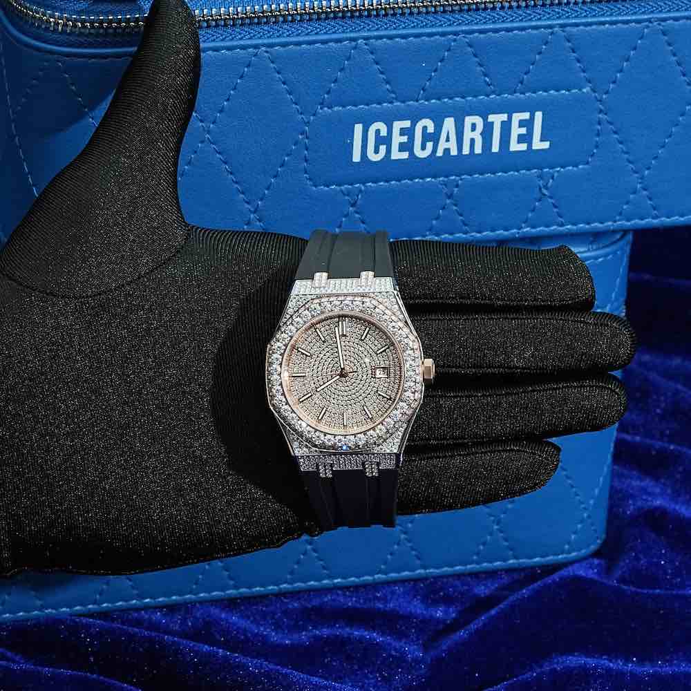 moissanite silicone band watch rose gold 14k hand