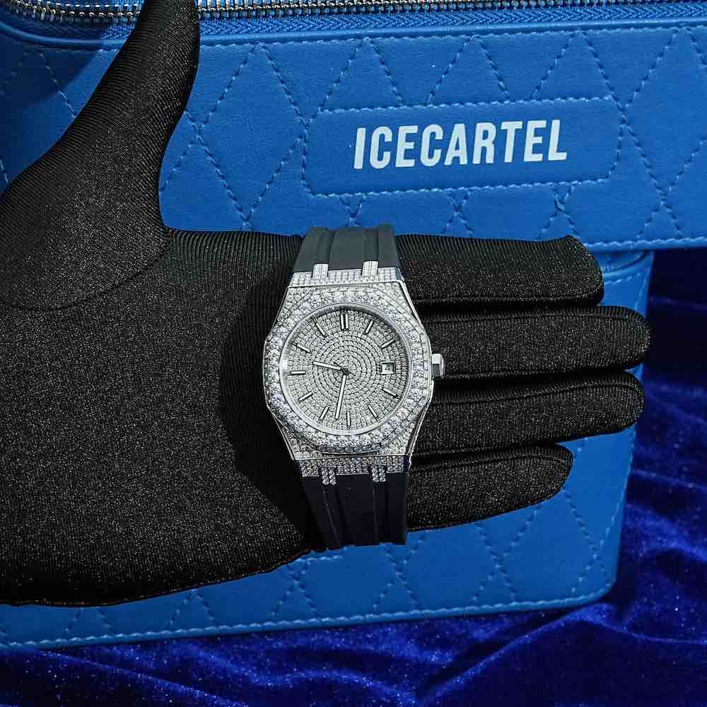 moissanite silicone band watch white gold 14k hand