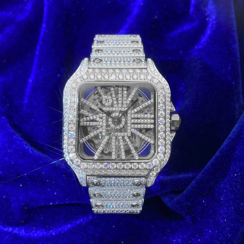 Moissanite Skeleton watch 14k white gold front