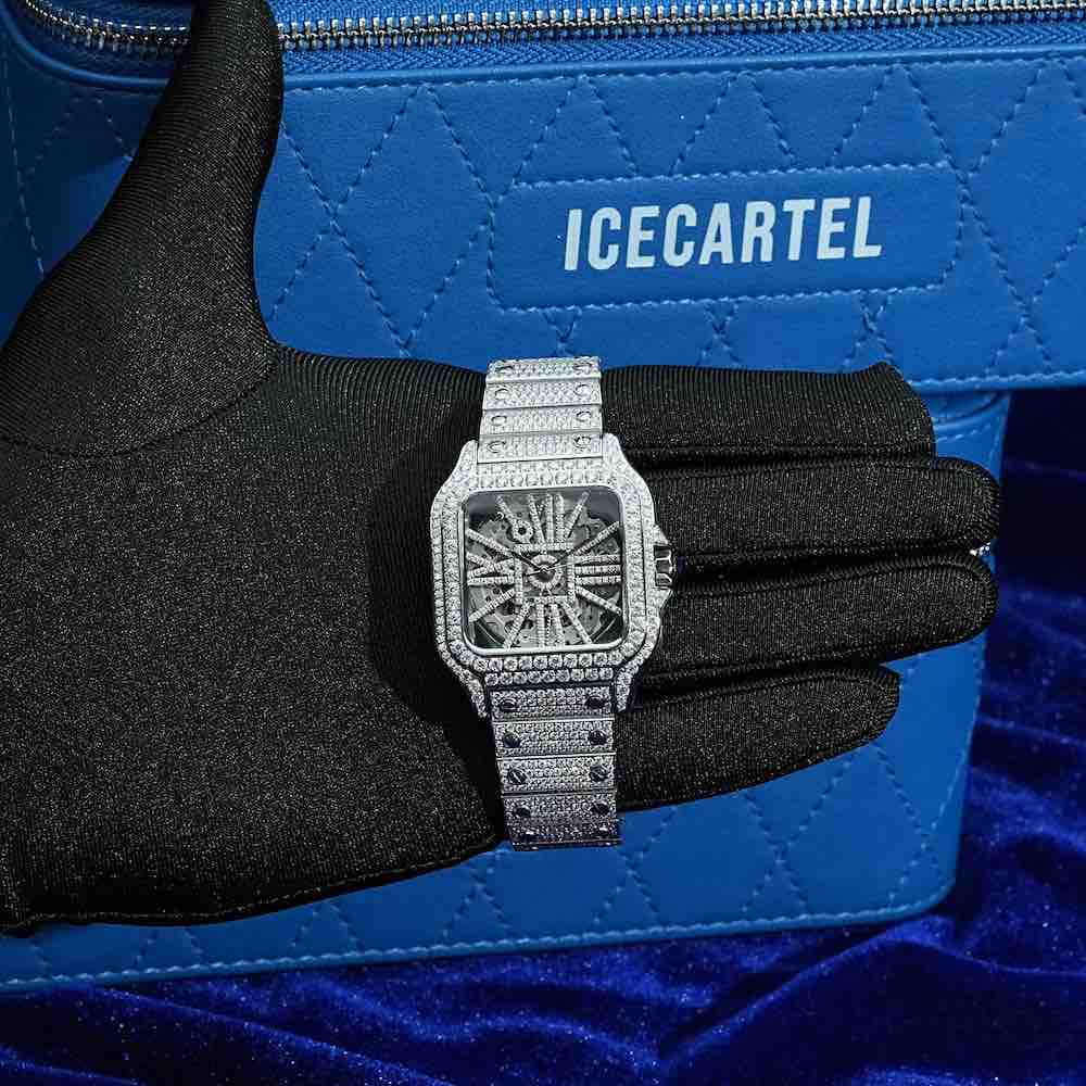 Moissanite Skeleton watch 14k white gold hand