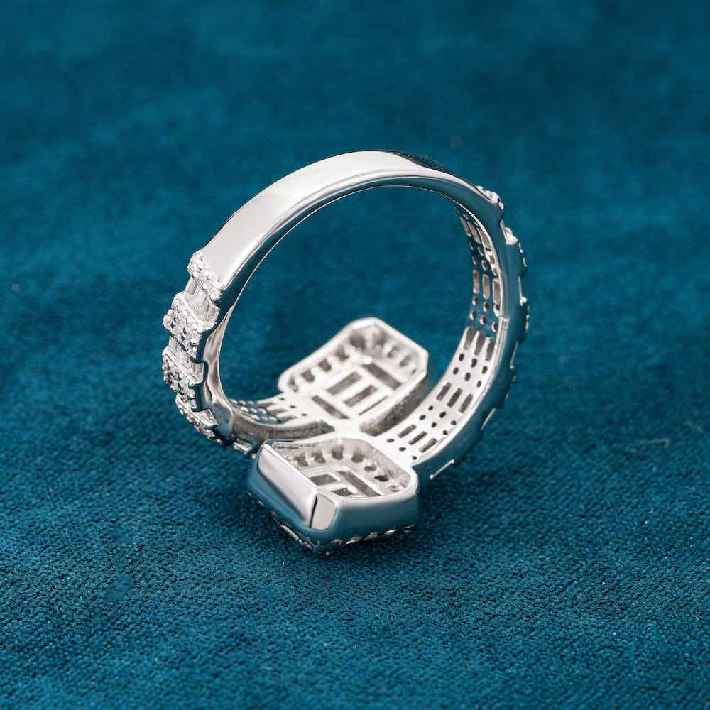 moissanite split shank ring behind