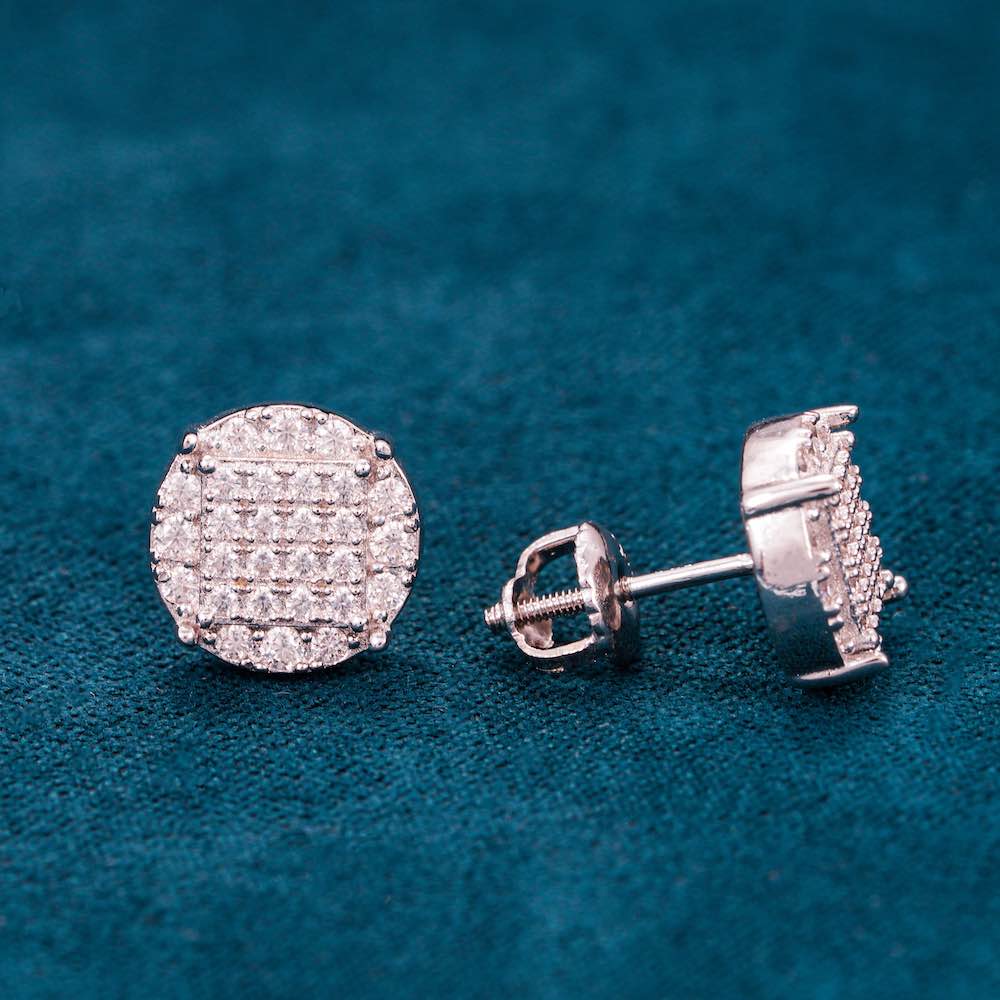 Moissanite Studs Earrings 14k 2 layer white gold side