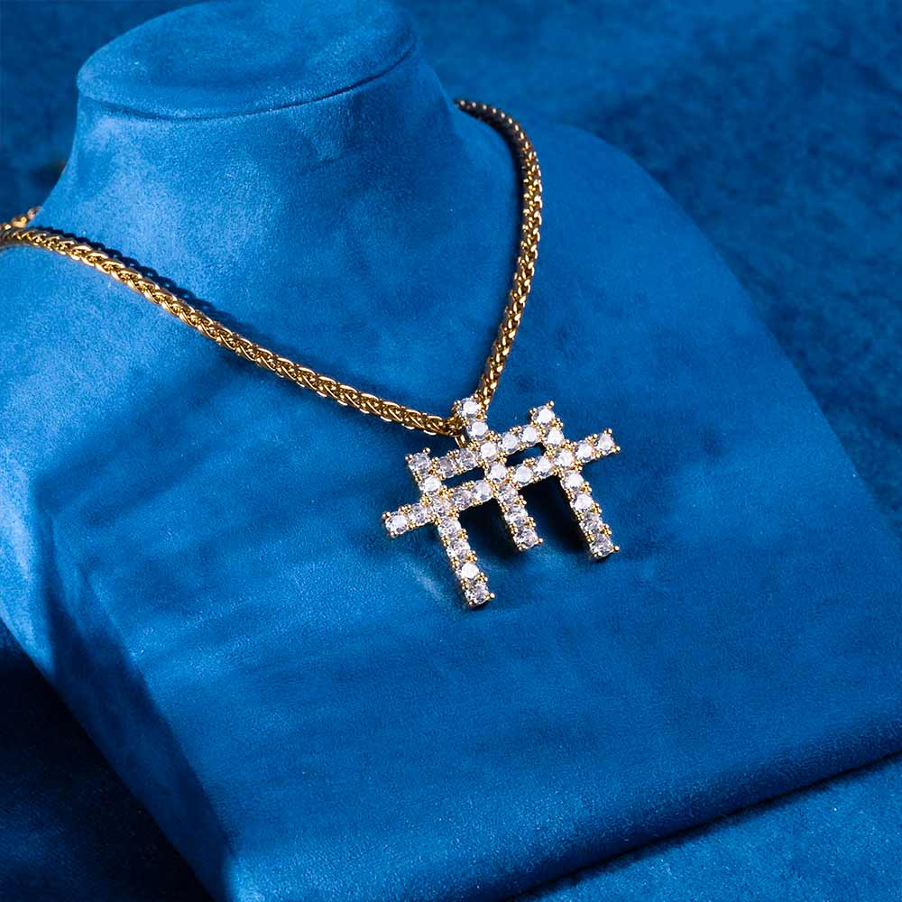 moissanite triple cross pendant display