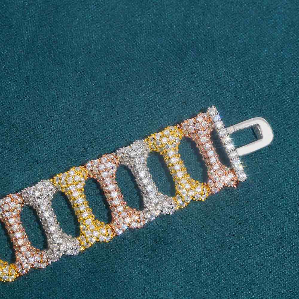 moissanite bone link bracelet three tone clasp 2