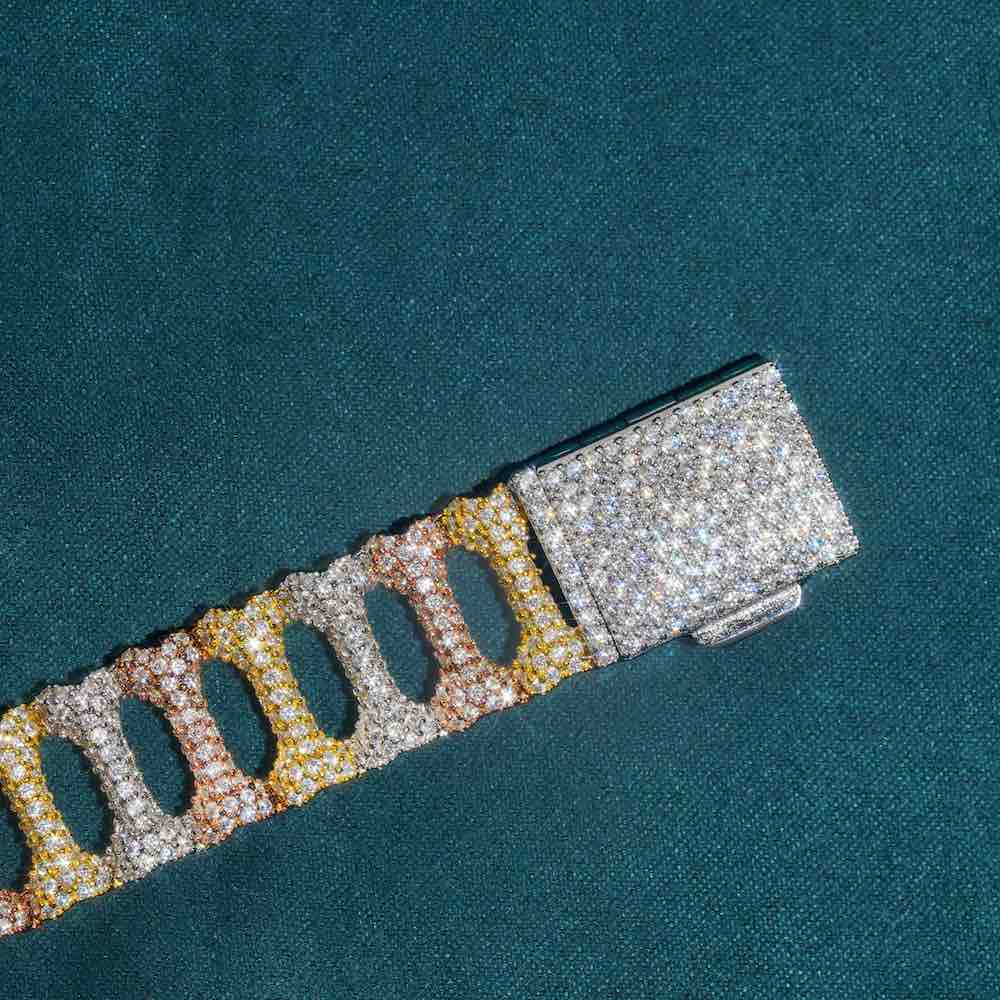 moissanite bone link bracelet three tone clasp
