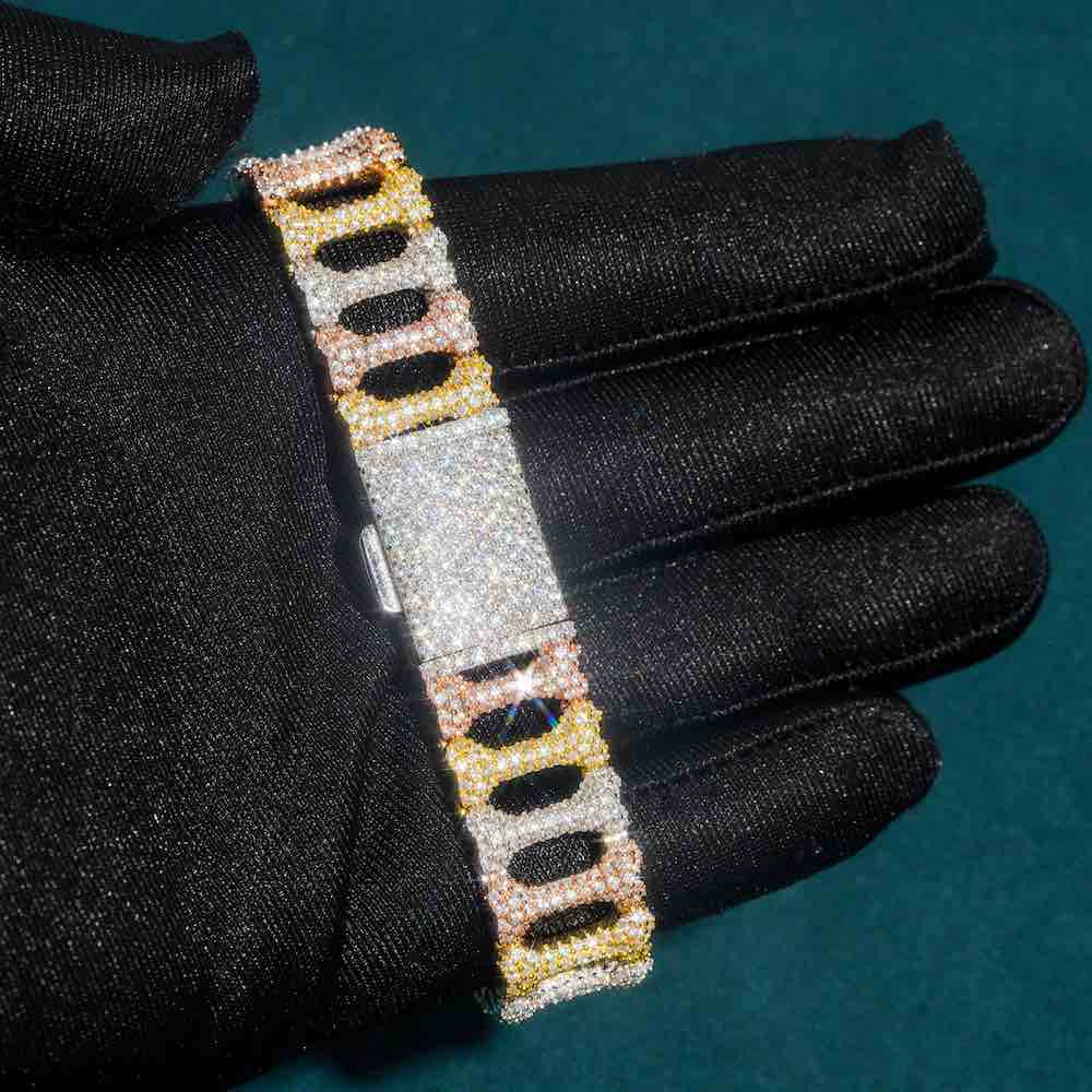 moissanite bone link bracelet three tone hand