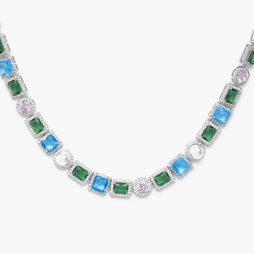 multi gemstone halo moissanite chain