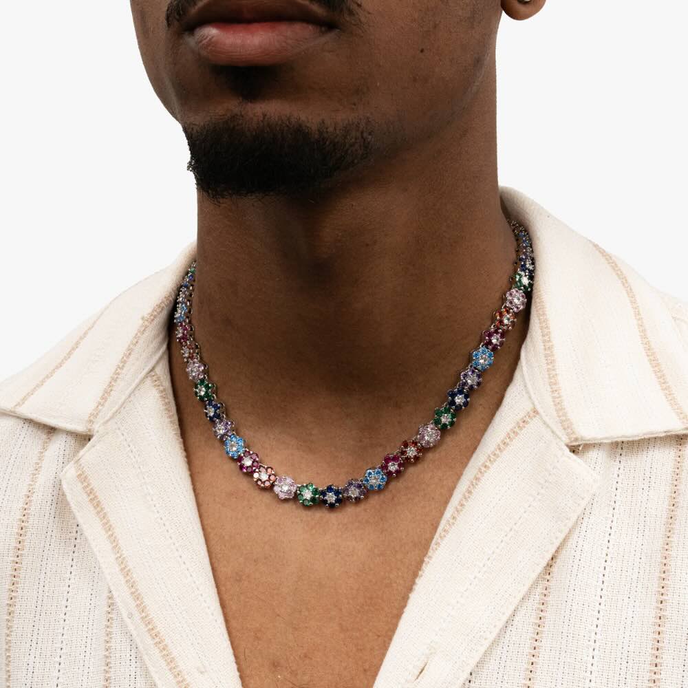 multi gemstone moissanite flower chain model