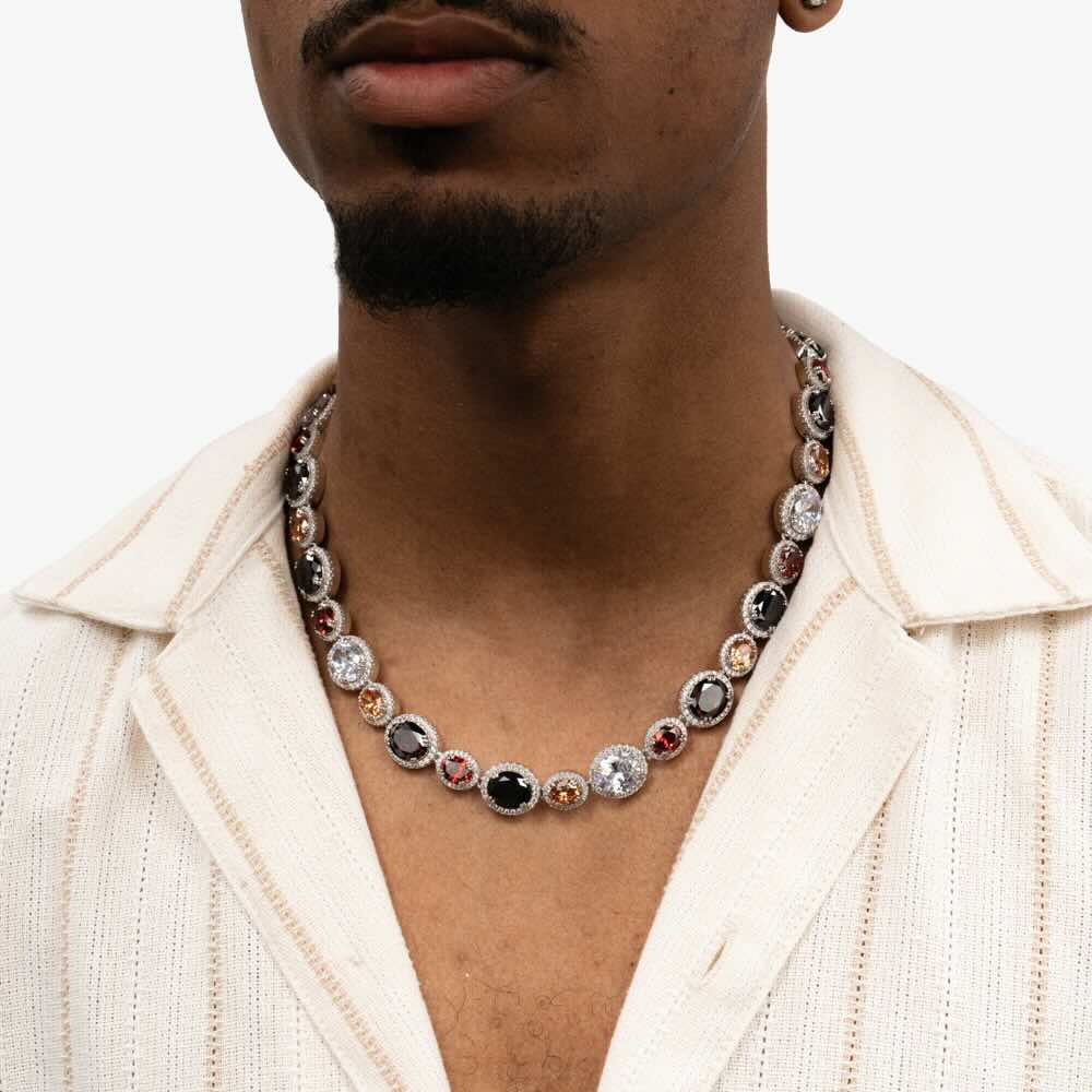 multi gemstone oval cut halo moissanite chain model