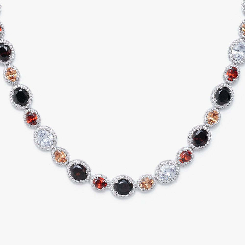 multi gemstone oval cut halo moissanite chain