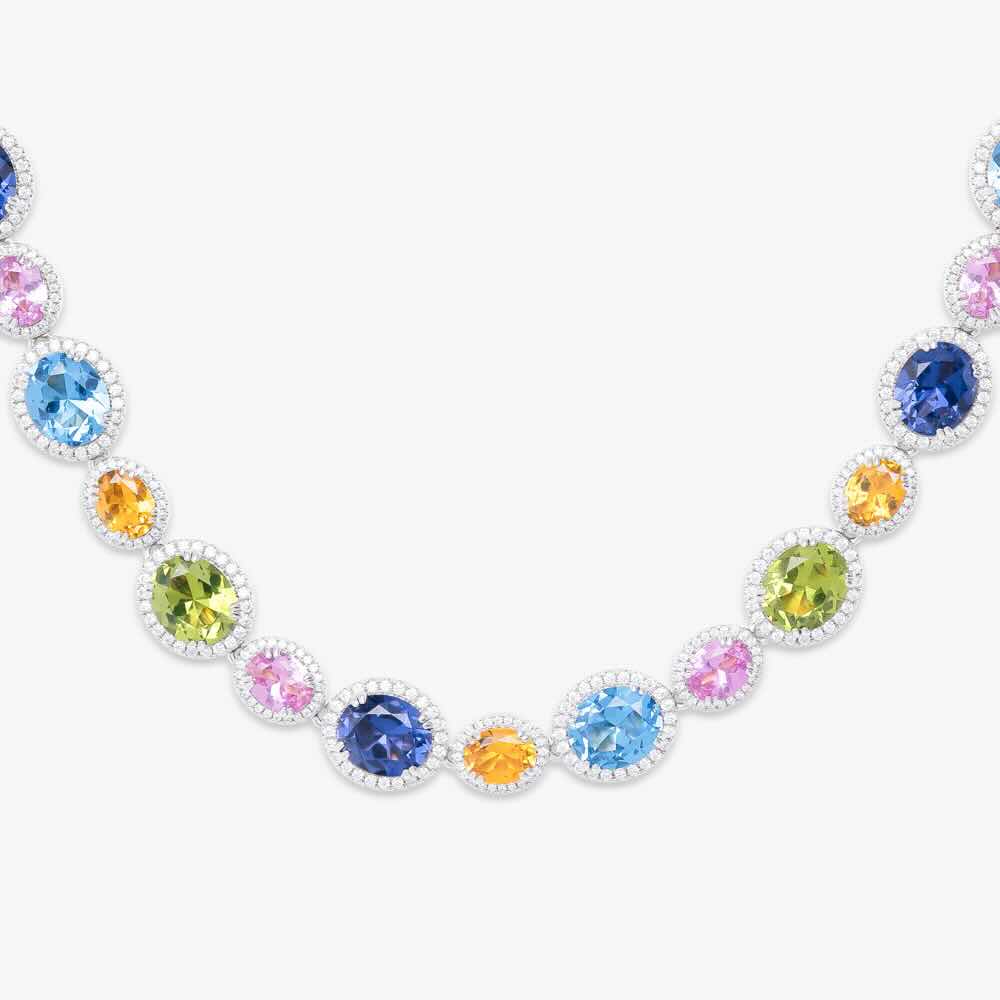multi gemstone oval cut moissanite chain