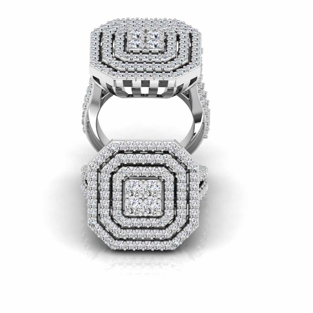 Octagon 4-Row Moissanite Engagement Ring set