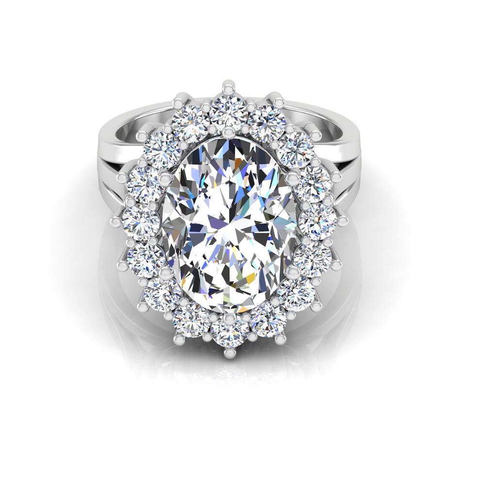Oval Halo Moissanite Engagement Ring front