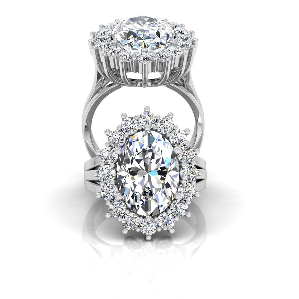 Oval Halo Moissanite Engagement Ring set