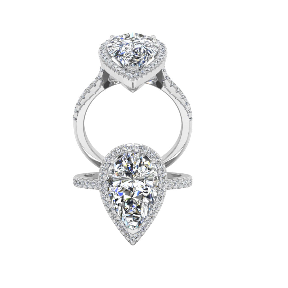 Pear Cut Moissanite Petite Halo Engagement Ring set