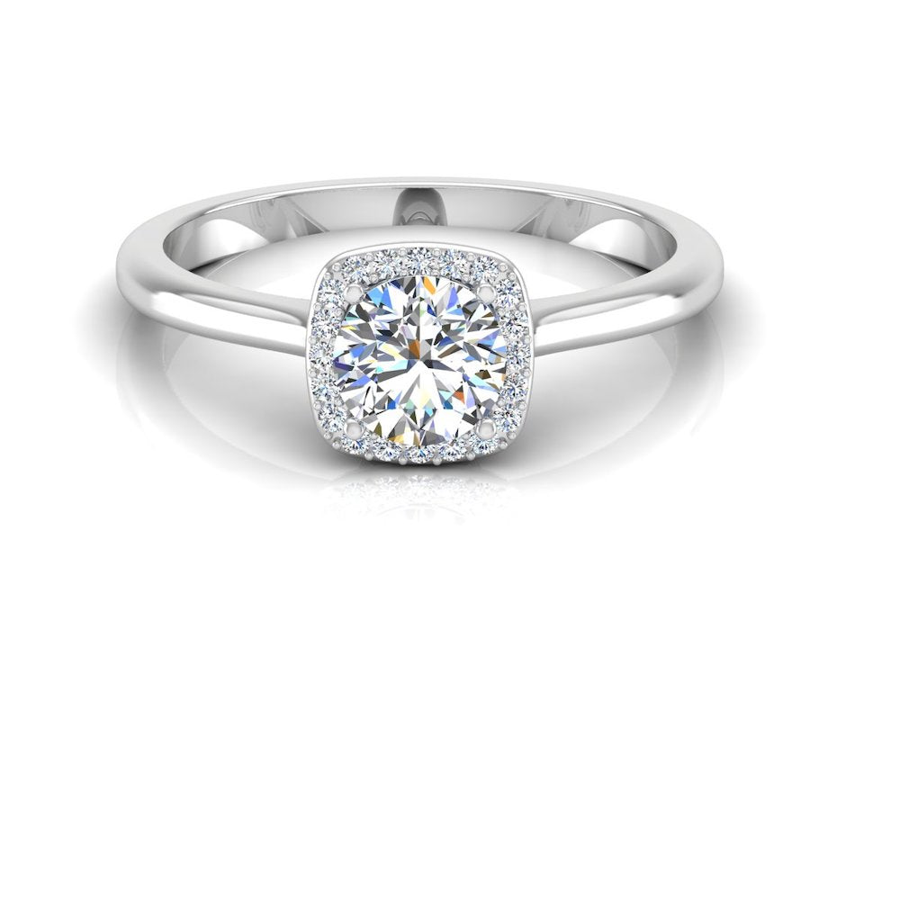 Petite Halo Brilliant Cut Moissanite Engagement Ring front