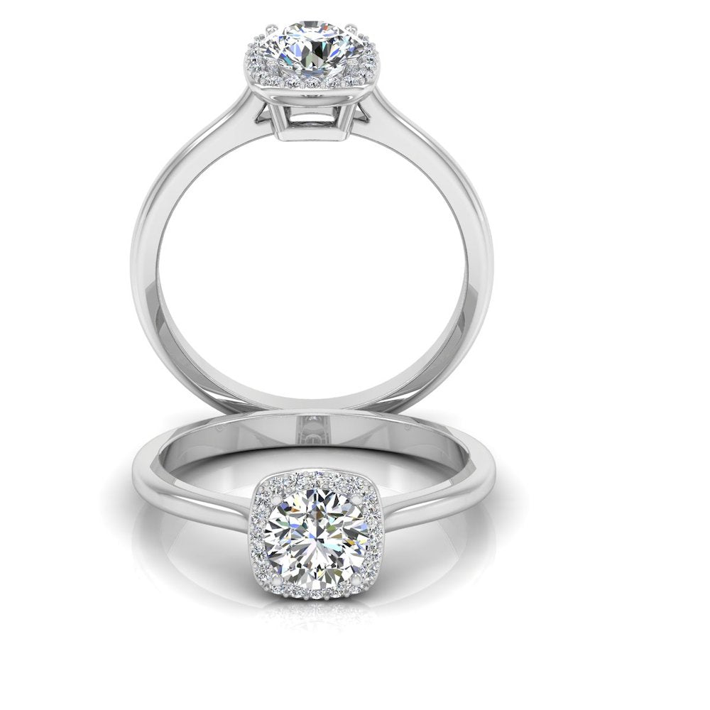 Petite Halo Brilliant Cut Moissanite Engagement Ring set