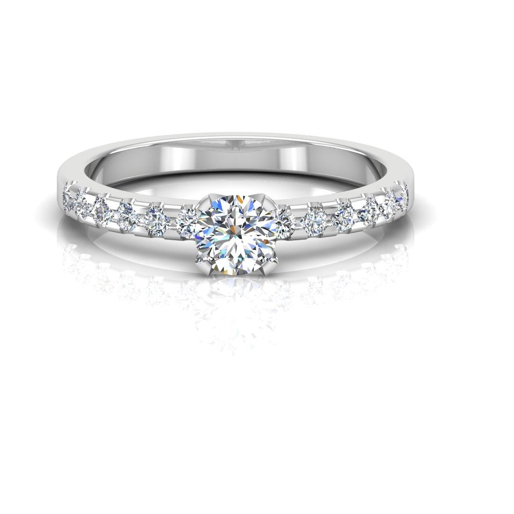 Petite Round Brilliant Moissanite Engagement Ring front
