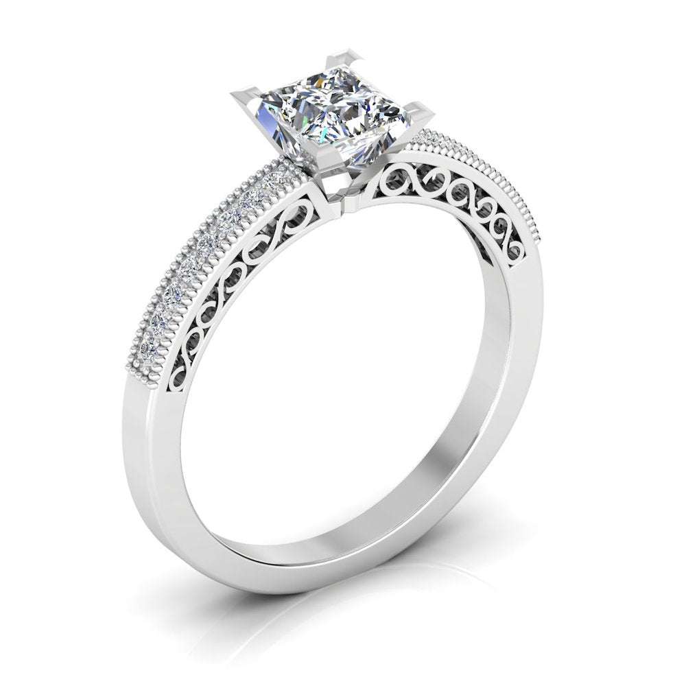 Princess Cut Cathedral Moissanite Engagement Ring detail