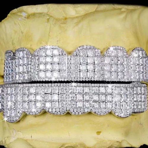 Prong set princess cut moissanite grillz closeup