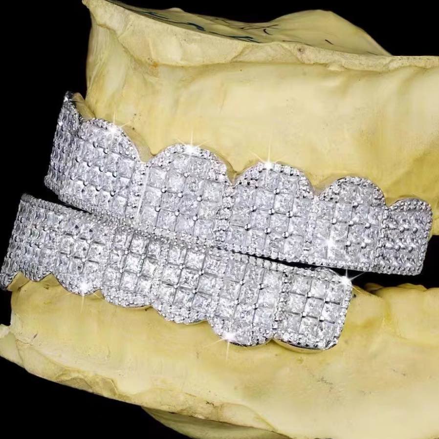 Prong set princess cut moissanite grillz side