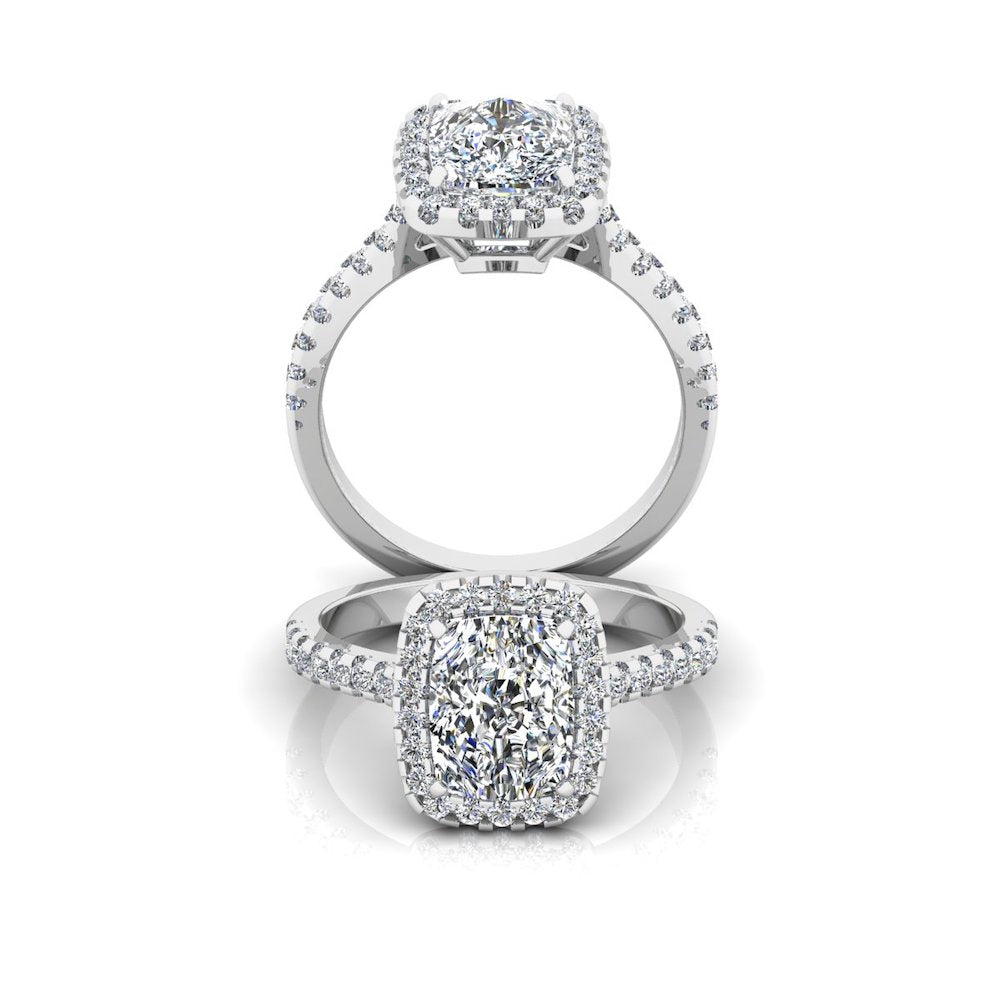 Rectangular Cushion Moissanite Halo Engagement Ring set